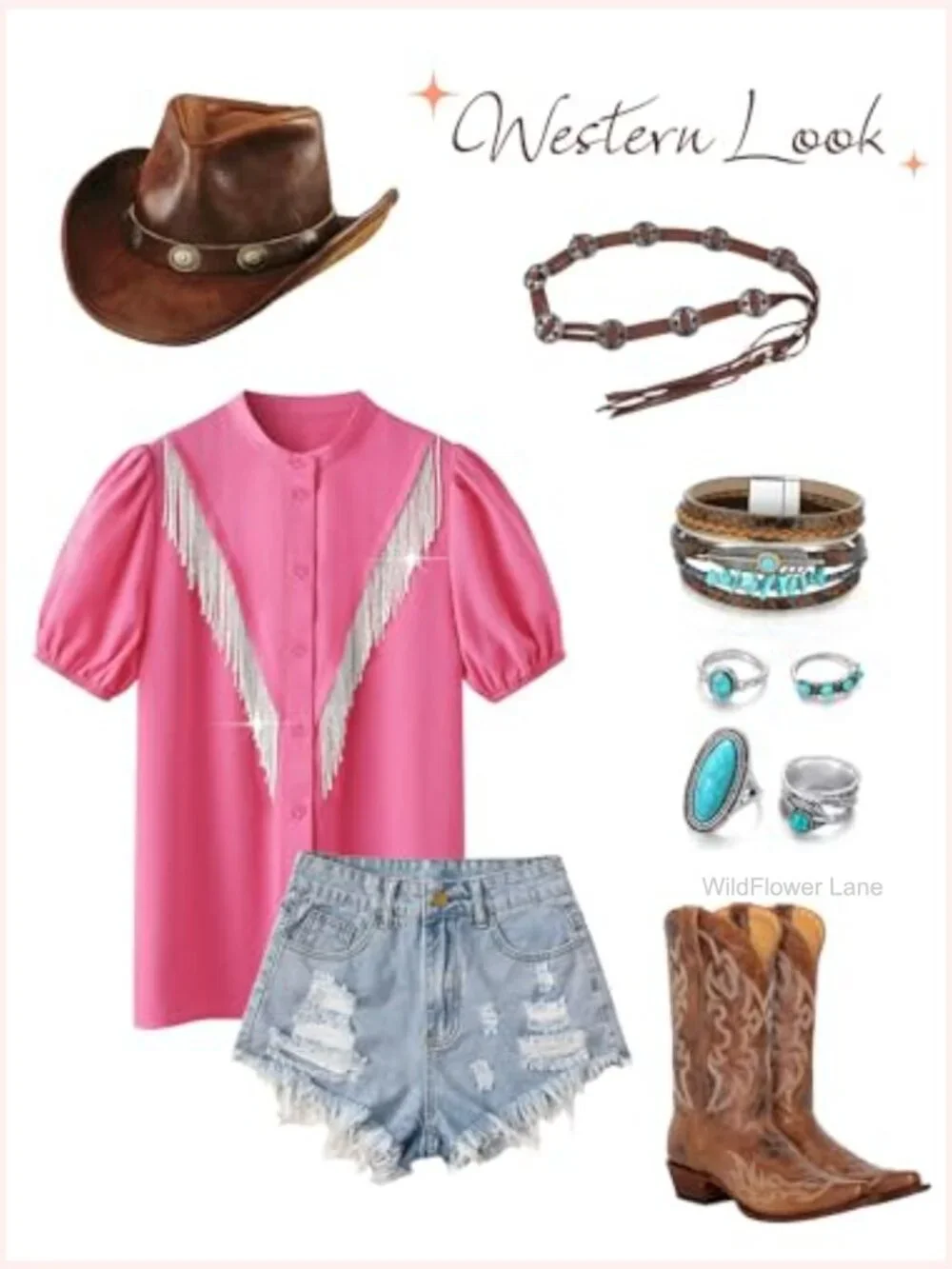 Puff Sleeve Fringe Cowgirl Button Down Shirt - Picture 5 of 6